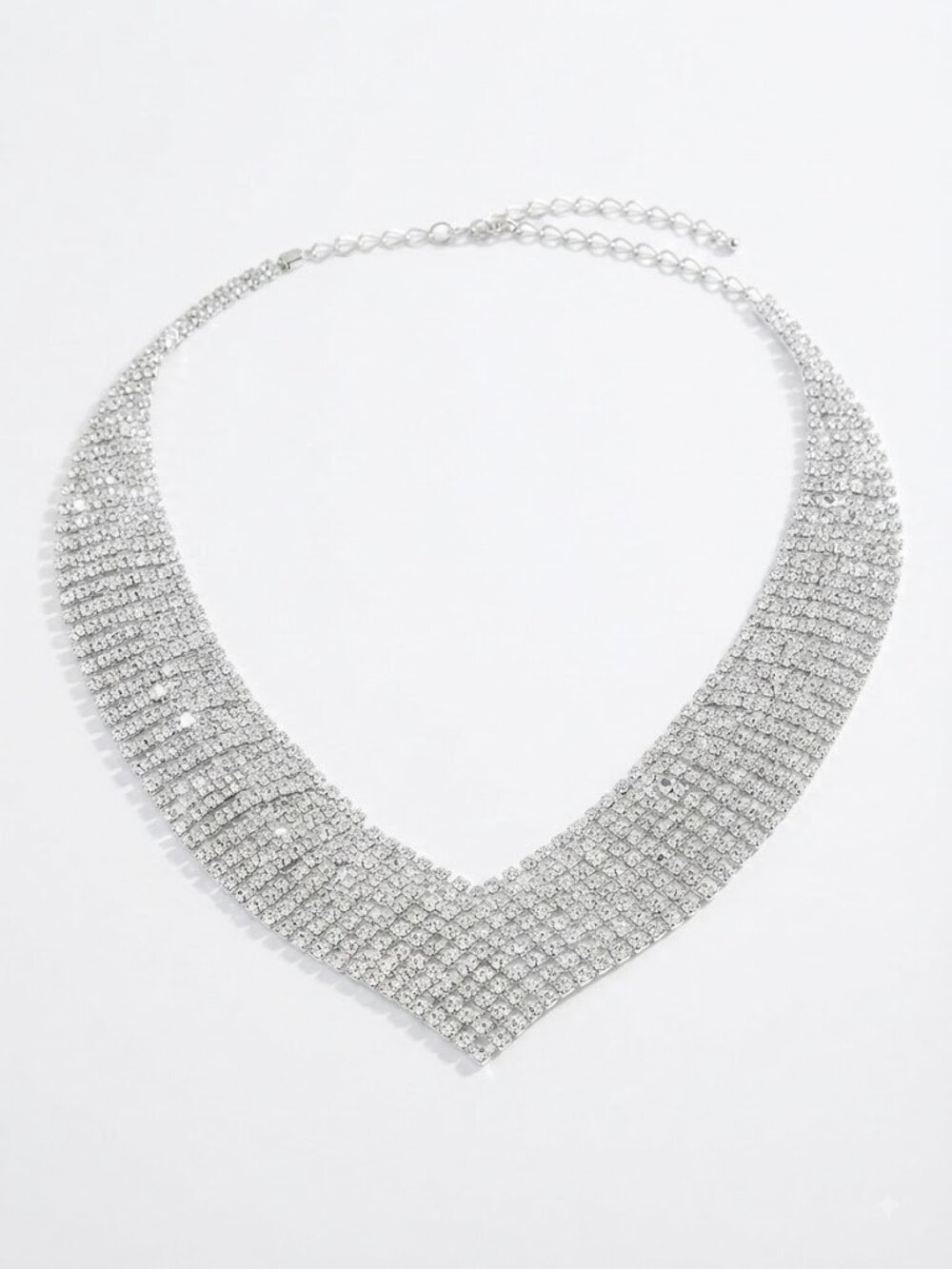 Elegant Silver-Tone Rhinestone Bib Necklace